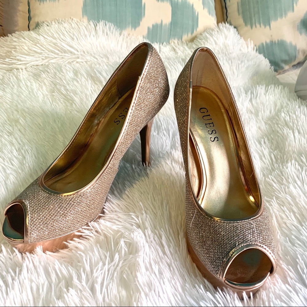 Sparkly Rose Gold High Heels Guess Size Women 7